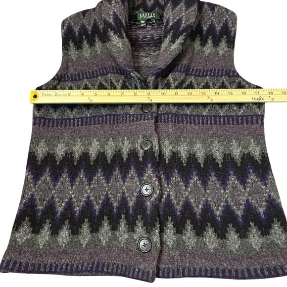 Lauren RL Lambswool Sweater Vest Womens Size PM Gray Black Southwestern Preppy - Picture 5 of 6